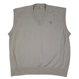 Harry Vardon Men's 100% Wool Vest Sz XL Golf Preppy Embroidered Cream EUC